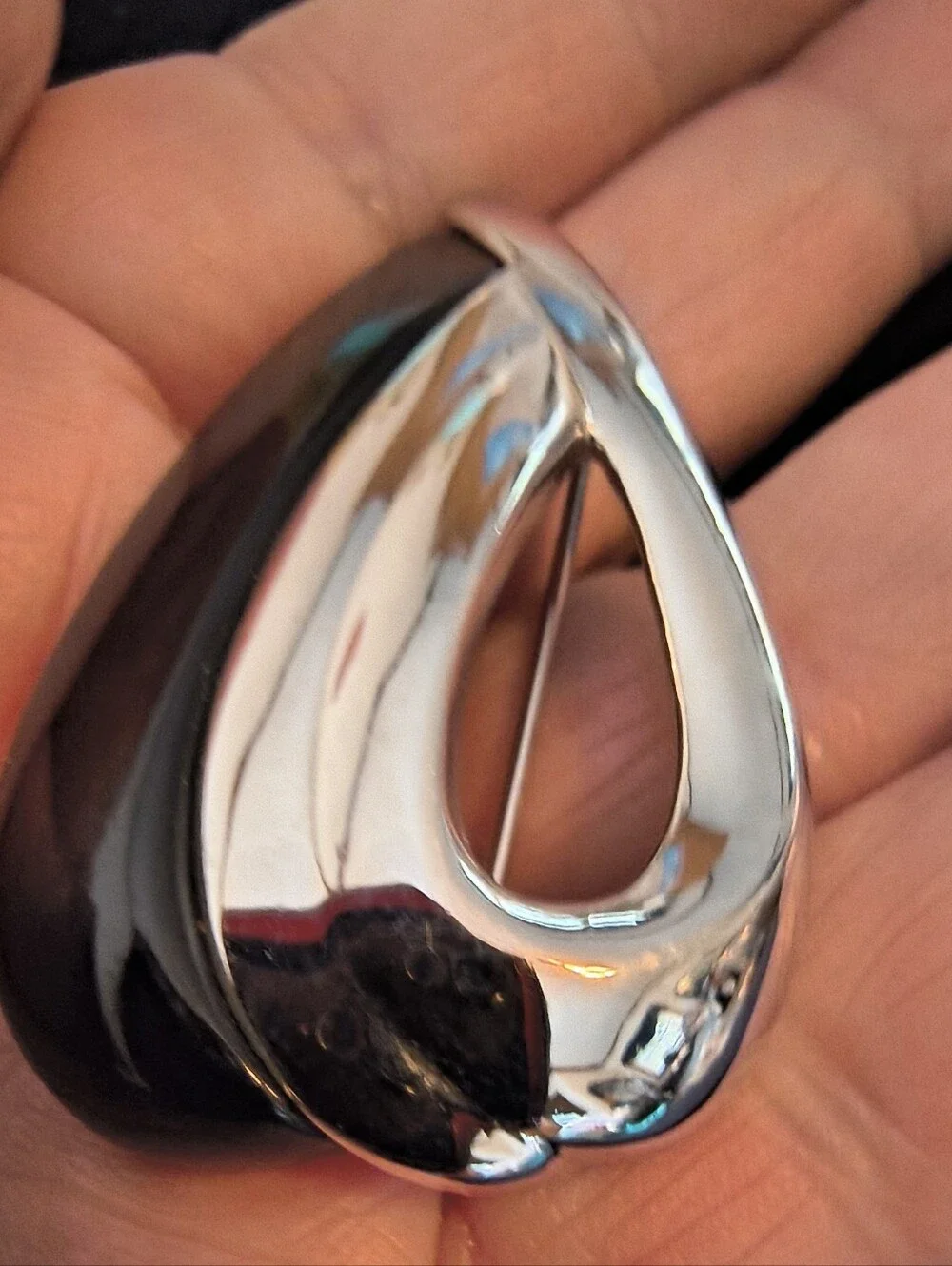 Vintage Signed Napier Silver Tone Modernist Teardrop Brooch Large Abstract Style